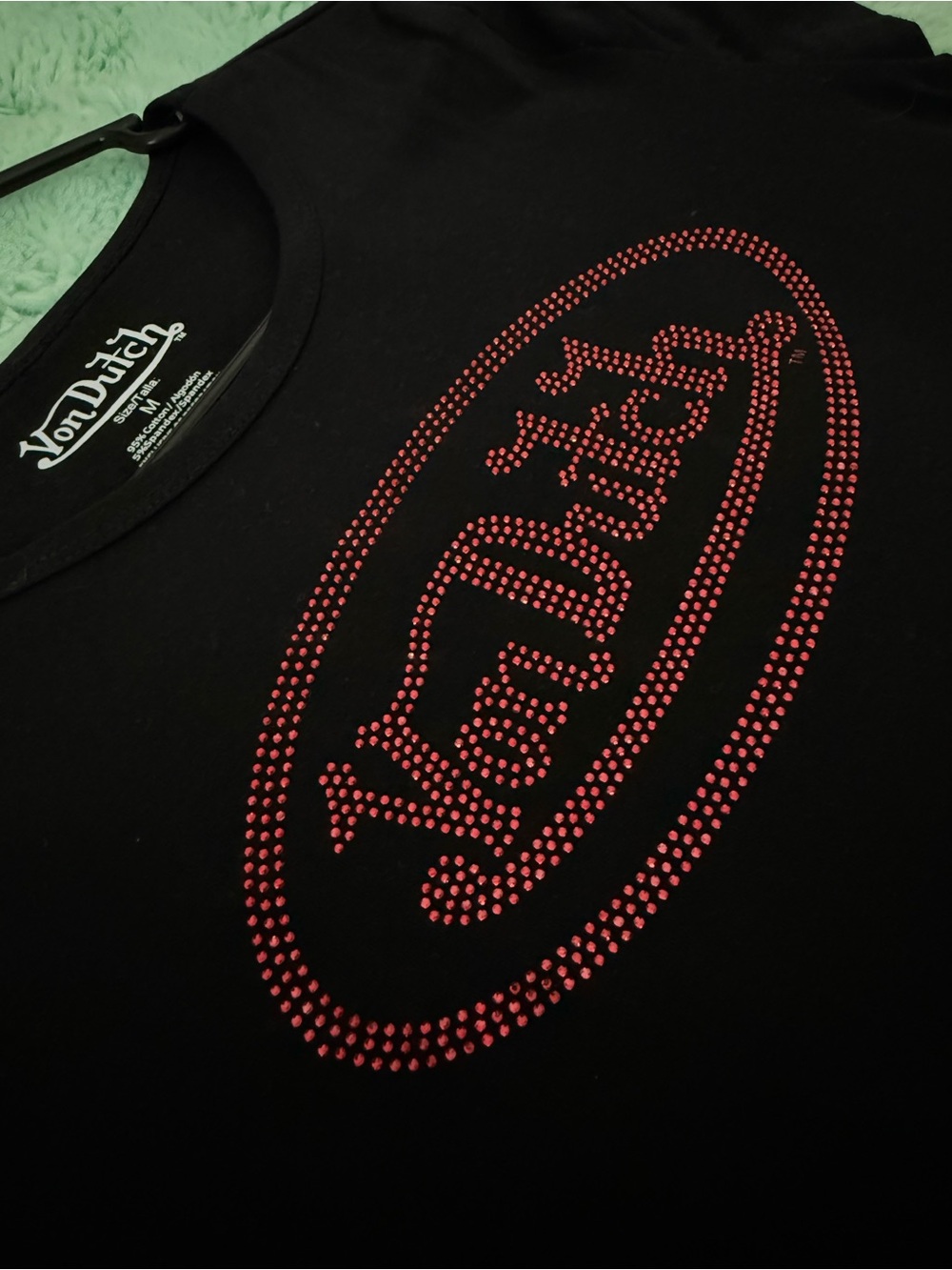 Von Dutch Black Mini Dress with Red Logo Rhinestones - Picture 3 of 3